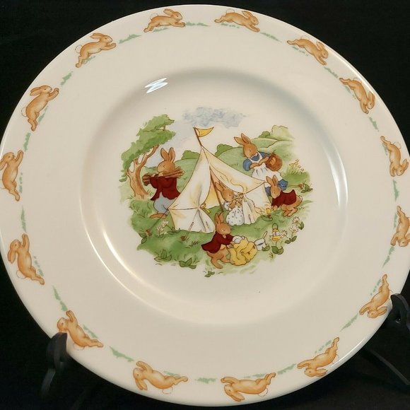 Royal Doulton BUNNYKINS  Family Camping Bone China 8" Plate Blue dot - Picture 2 of 7